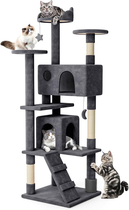 MoNiBloom 77 Inch Cat Tree Tower for Indoor Cats Large Adults, Tall Cat Tower with Scratching Post, Multi-Level Furniture Activity Center with Cat Condo Pet Play House, Smoky Grey