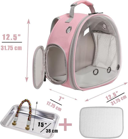 Small Bird Travel Backpack Carrier Cage, Backpack to Transport Backpack Carrier with Metal Tray Stand Perch for Parakeet Cockatiel Budgies Vet Carry Book Bag Green