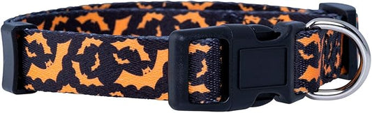 Native Pup Halloween Dog Collar- Spooky Fall Themed Horror Costume Collars- Skull, Pumpkin, Ghost, Bat, Witch, Candy Corn, Spider- Adjustable for Small, Medium, Large Breeds (Small, Orange Bats)