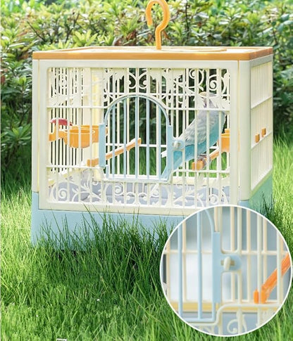 Portable Foldable Bird Cage - 360° Full View Bird Cage with Hook/Food Bowl/Perch, Slide-Out Tray for Easy Cleaning, Essential for Travel and Outings (Includes Carrying Hook)