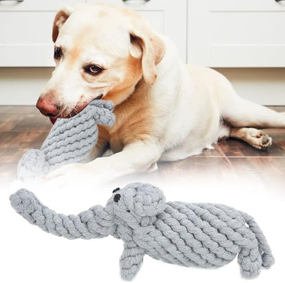 Pet Cotton Rope Biting Chewing Molar Toy, Cartoon Animal Shape & Pure Manual Weaving, Dog Rope Toys with Strong and Hard, Grind and Clean Teeth, Relieve Pressure (Elephant)