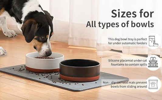 Home Dog Cat Bowl Stone Mat–Natural Diatomite Stone Pet Bowls Mat, Pet Feeding Mat, Modern and Stylish Pet Feeding Station–Non-Slip, Quick Drying Mat,Dog Food Water Bowls Mat Deep Grey