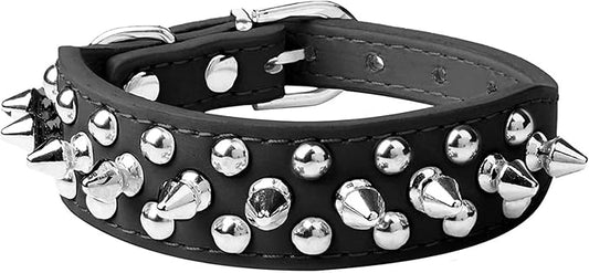 Spiked Dog Collar Soft Pu Leather Mushrooms Rivet Spike Studded Puppy Adjustable Pet Collars for Small Breeds (S, Black)