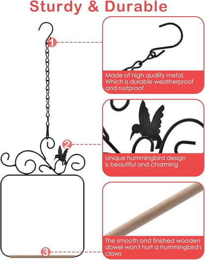 PACETAP Hummingbird Swings and Perches Metal Frame 2 Pack, Wild Bird Swing Outdoor Bird Perch with Wooden Dowel and 2 Hanging Chain for Indoor, Outdoor, Trunk, Lawn, Patio, Garden (2 Hummingbirds)