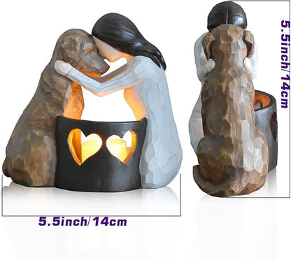 Dog Memorial Gifts，Pet Loss Gifts，Hand-Sculpted Dogs Passing Away Sympathy Gift，Remembrance Gift ，Dog Lovers Candle Holder Statue with LED Candle