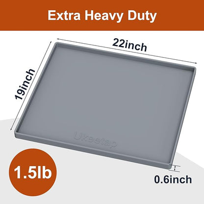 22" x 19" Extra Thick Waterproof Silicone Mat with Raised Edge, Under Sink Mat for Kitchen & Bathroom, Kitchen Cabinet Liner, Multi-Purpose for Storage & Protection, Gray