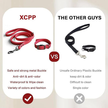 4.2FT Dog Collar and Leash Set, PVC Waterproof Adjustable Odor Proof Pet Collars Leashes, Easy to Clean, Surface 3D Cube Effect, Dog Leash for Small Dogs, Dark Red