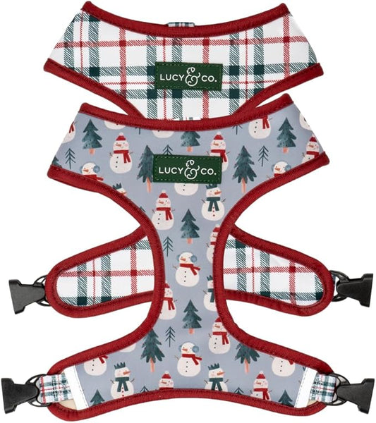 Lucy & Co. Cute Reversible Dog Harness Walking Halter - Best Designer Pet Harnesses for XS - XL Dogs - Padded Adjustable Vest for Easy Walking-X-Small-Gray & White Snowman