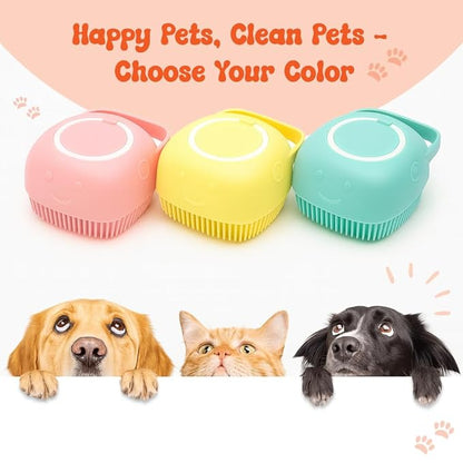HamInWay Dog Bath Brush, 2-in-1 Dog Brush for Grooming with Built-in Shampoo Dispenser, Gentle Silicone Bristles for Bath & Massage,Easy Clean Design for Dog, Cats & Small Pets, Pink