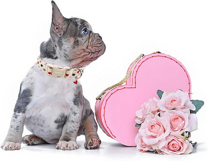 DOGWONG Valentine's Dog Collar-Hearts Print Dog Collar for Large Cute Dog Collars Spring Female Male Pet Gift Adjustable Heavy-Duty Soft Collar，L