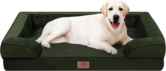 Comfort Expression Orthopedic Dog Bed for Extra Large Dogs 45x35 Inch, Waterproof Egg Crate Foam XL Pet Bed with Removable Bolsters, Dog Couch with Washable Cover & Non-Slip Bottom, Olive Green