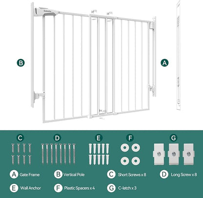 Babelio 27-45" No Bottom Bar Baby/Dog Gate with Easy Installation, 2-in-1 Auto Close Design, Suitable for The House, Stairs, and Doorways, Safety Pet Gates with Large Walk-Thru Door, White