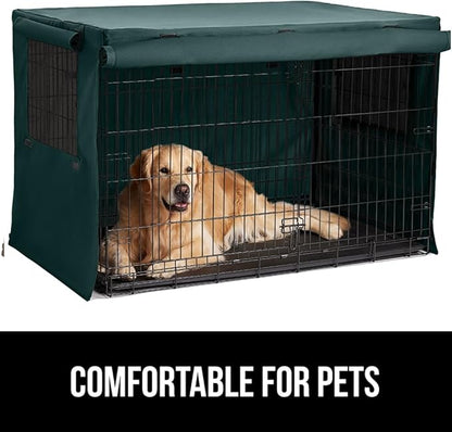 GORILLA GRIP Dog Crate Covers Compatible with Amazon Basics Dog Crates, All Sides Open, Privacy Cover Fits 24" Wire Kennel, Breathable Mesh Windows, Light Reducing Training Cage Topper, Hunter Green