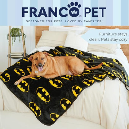 Franco Pet Batman DC Comics Bat Shield Logo XL Oversized Super Soft Cozy Waterproof Sherpa-Backed Blanket Throw for Large Dogs, Couch/Bed/Car, 60x80 (Officially Licensed Product)