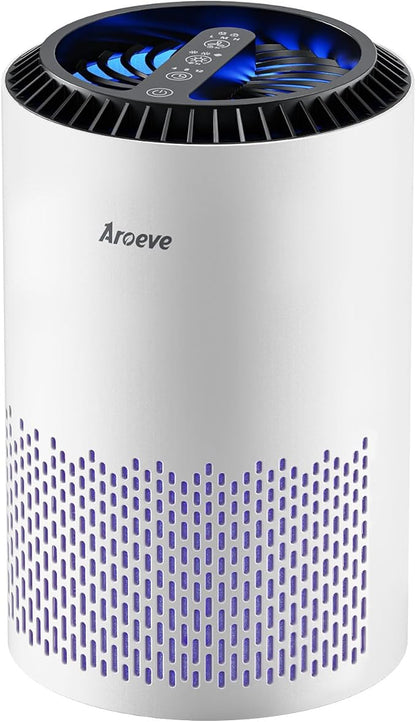 AROEVE Air Purifiers for Bedroom Home, Air Purifier For Smoke Pollen Dander Hair Smell Air Cleaner with Sleep Mode Speed Control For Bedroom Office, MK01- White(Available for California)