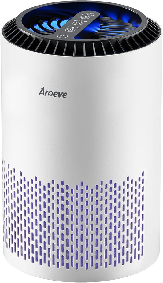AROEVE Air Purifiers for Bedroom Home, Air Purifier For Smoke Pollen Dander Hair Smell Air Cleaner with Sleep Mode Speed Control For Bedroom Office, MK01- White(Available for California)