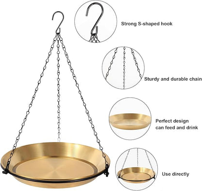 Hanging Bird Bath Bird Feeder Bowl with 16.3 inch Iron Hanging Chain Detachable Outdoor Decor for Garden Backyard Patio and Deck - Perfect for Attracting Birds