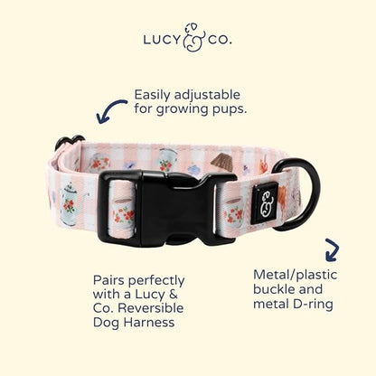 Lucy & Co. Sipping Slowly Dog Collar, Adjustable Durable Dog Collar with Cute Print, Small