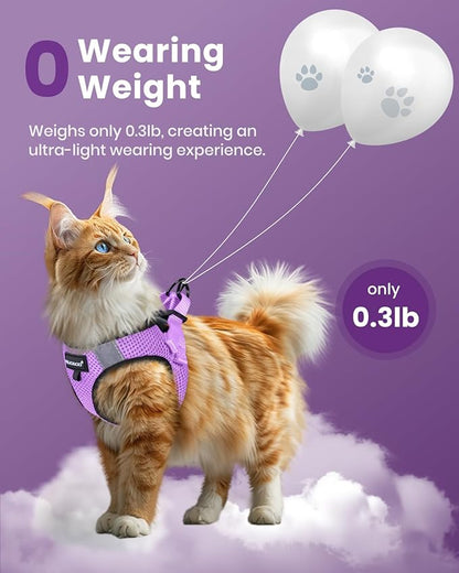 FAYOGOO Cat Harness and Leash Set | Upgrade Step-in Escape Proof Harness | Lightweight Soft Vest, No-Choke Design for Walking, Travel, Camping (Modern Violet)