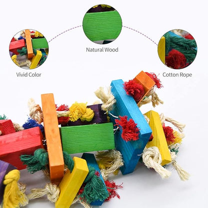 RUBY.Q 2 Pack Large Parrot Toy, 20in Bird Parrot Toy, Multicolored Natural Wooden Bird Chewing Toys for Large Macaws, African Grey and a Variety of Amazon Parrots