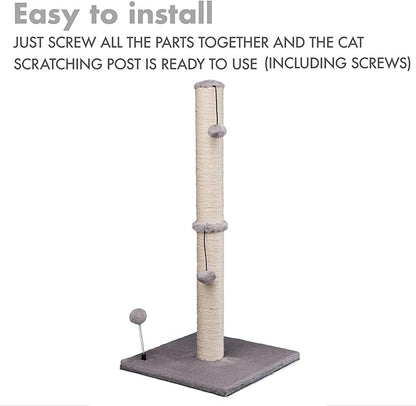 MECOOL 34“ Tall Cat Scratching Post Premium Basics Kitten Scratcher Sisal Scratch Posts Trees with Hanging Ball for Indoor Cats, Gray