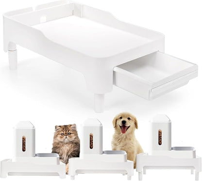 YOUEON Raised Pet Feeder Stand for Cats and Dogs Neck Health, Adjustable Height Elevated Shelf Suitable for 90% Automatic Pet Feeder & Water Dispenser, with Drawer to Stock Pet Snacks, Canned Food