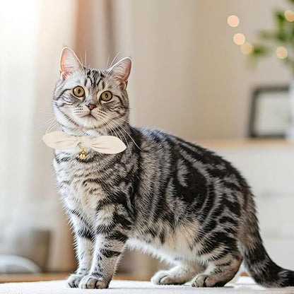 Bunny Ear Cat Collar with Bell and Bow Tie, Breakaway Cute Bowtie Kitten Collars(Cream)