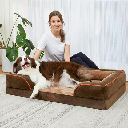 Comfort Expression Orthopedic Dog Bed for Extra Large Dogs 45x35 Inch, Waterproof Supportive Egg Crate Foam XL Pet Bed with Removable Bolsters, Dog Couch with Washable Cover & Non-Slip Bottom, Brown
