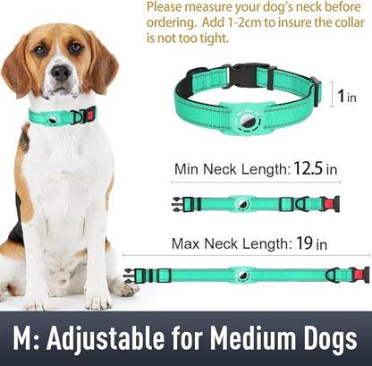 Airtag Dog Collar with AirTag Holder for Medium Dogs, Reflective, Soft Padded & Safety Locking Buckle, Nylon Pet Collars Adjustable for All Breeds, Teal,M