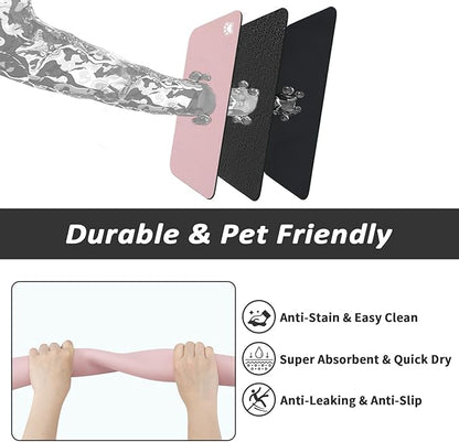 Dog Food Mat - Absorbent Cat Mat for Food and Water, No Stains Pet Feeding Bowl Mat, Easy to Clean Pet Placemats, Quick Dry Dog Water Dispenser Mat for Messy Drinkers | Paw Pink 16"x 24"