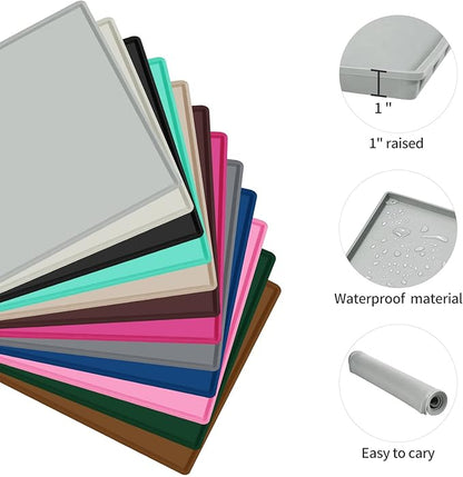 Dog Food Mat,Silicone Waterproof Food Tray,Non Slip Pet Bowl Mats Placemat,1" Raised Edge,Suitable for Most Small and Medium Sized Pets,32" x 24"