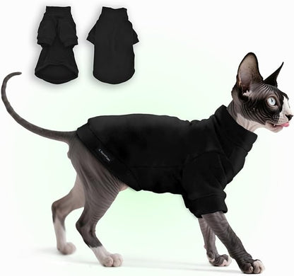 Fleece Sphynx Cat Clothes Soft Hairless Cat Clothes Pullover Cat Sweater for Chihuahua All Season Light and Warm Kitten Cloth for Cats Only Puppy Clothes Small Dog Sweater (Black, X-Large)