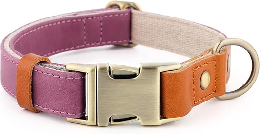 Plutus Pet Genuine Leather & Hemp Dog Collar – Adjustable Heavy Duty Pet Collar with Quick Release Metal Buckle, Soft & Stylish for Puppy and Small, Medium, Large Dogs (Purple, L)