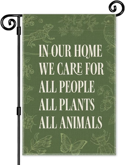 In Our Home We Care for All People Plants Animals Garden Flag, Double Sided Yard Outdoor Farmhouse Lawn Porch Decor Banner, Ally Yard Flag, Inclusive Gifts For Family Friend Plant Animal Lover