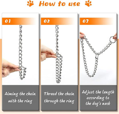 TagME Chain Choke Collar for Dogs, Adjustable Weather Proof Necklace for Medium Large Dogs, Alloy Steel Pet Training Collar