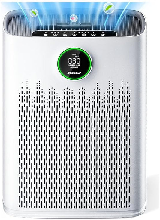 Air Purifiers for Home Large Room, Cover Up to 2400 Ft² with True HEPA Filter, Smart Mode, PM2.5 Air Quality Display, 22dB Sleep Mode, Aromatherapy with 2X-Purification & 360°Air Outlet, HAP603, White