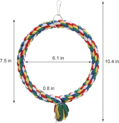 Bird Rope Swing Colorful Perch Climbing Toy for Parrots Budgie Parakeet Cockatiel Cockatoo Conure (S (7.5 inch)