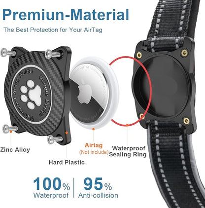 Airtag Dog Collar with Waterproof Air Tag Holder, Luminous Reflective, Soft Padded, Adjustable Nylon Pet Collar for Small Medium Large Heavy Duty Dogs,Black, M