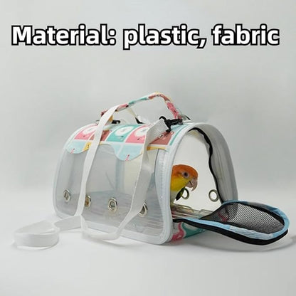 Bird Carrier Bag Bird Travel Cage with Indestructible Stainless Steel Mesh, Feeder Cups and Stand Perch, Portable Bird Travel Bag, Pet Transparent Breathable Travel Cage (Black,Medium)