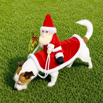 Santa Rider Pet Halloween Costume with Plush Santa Doll- Small to Medium-Large Breed Funny Clothes Outfit Apparel (Small) - Image 4