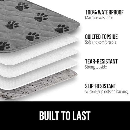 GORILLA GRIP Waterproof Bed Cover for Dogs, 82x68, Gripped Slip Resistant Backing, Leak Proof Washable Dog Blanket Covers Sofa, Couch, Sectional, Crate, Car, RV Seats, Pet Puppy Essentials, Gray Paw