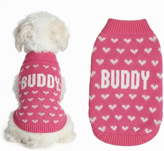 Custom Knit Sweater for Small Dogs and Cats, Personalized with Name and Heart, Soft and Cozy Holiday Pet Wear, Ideal for Winter Days, Special Occasions, and Valentine's Gift