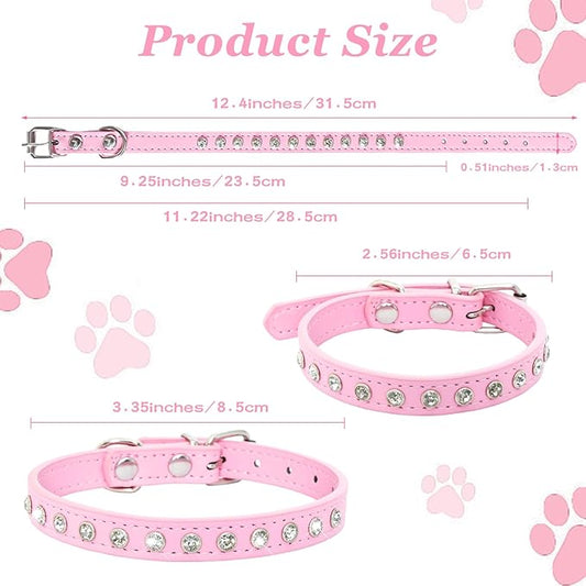 Small Dog Collars Bling Puppy Collars Diamond Pet Collars PU Leather Sparkly Rhinestone Glitter Adjustable Jewelry Neck Collars for Small Pet (Pink, S)