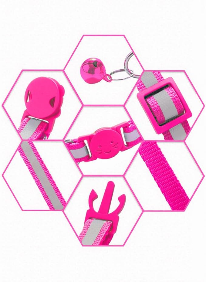 3 Pack Reflective and Breakaway with Bells of Cat Collar，Adjustable from 7.5 to 12.5 Inches, Ideal of Kitten Collar, Suitable for Girls and Boys (Rose)