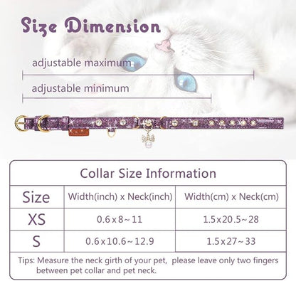 PetsHome Cat Collar, Dog Collar, [Bling Rhinestones] PU Leather Adjustable Pet Collar with Luxury Pendant for Big Cat and Small to Medium Dog Small Purple