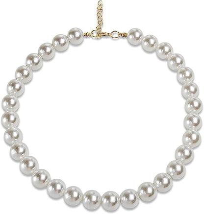 Chunky Pearl Dog Collar Large Breed (0.55 Inch), Adjustable Dog Necklace, Beaded Dog Collar Imitation White Pearls, Elegant Dog Jewelry Suit for Medium Large Dog 17"-19.8" Inner Circumference