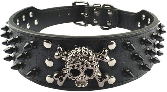 Serijoars Spiked Studded Dog Collar, PU Leather Dog Collar, Adjustable Pet Collars for Medium or Large Breed Pet (XL, Black2)