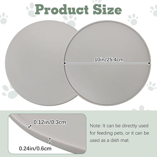 BNOSDM Silicone Cat Feeding Mat 2 Pack Dog Bowl Mats Pet Silicone Food Mat for Food and Water Nonslip Waterproof Feed Mats Round Eating Plate for Small and Medium Cats and Dogs (Light Gray)