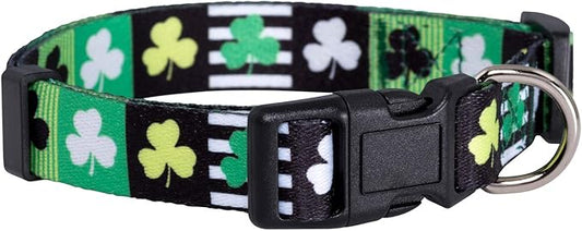 Native Pup St Patricks Dog Collar- Saint Patrick Green Shamrock Pet Collars- St. Patrick’s Lucky Irish- Cute Boy Girl Puppy Gift- Adjustable for Small, Medium, Large Breeds (Patterned Shamrock, Large)