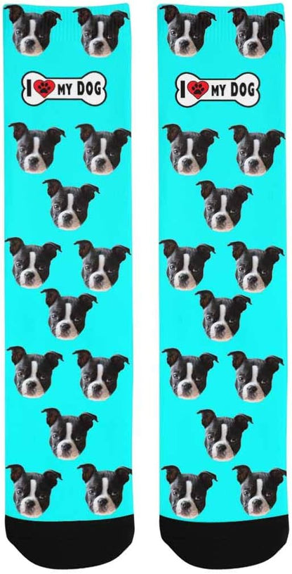 Custom Face Socks, Personalized Dog Lover Pet Photo Picture on Socks Unisex Athletic Crew Socks for Men Women